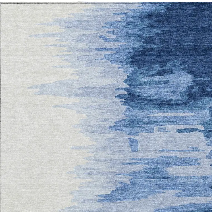 9' X 12' Navy Blue And Ivory Abstract Washable Indoor Outdoor Area Rug