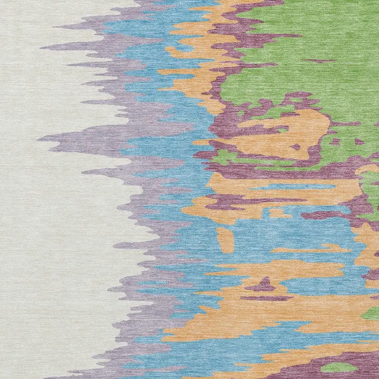 5' X 8' Peach Purple And Green Abstract Washable Indoor Outdoor Area Rug