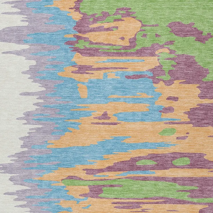 8' X 10' Peach Purple And Green Abstract Washable Indoor Outdoor Area Rug