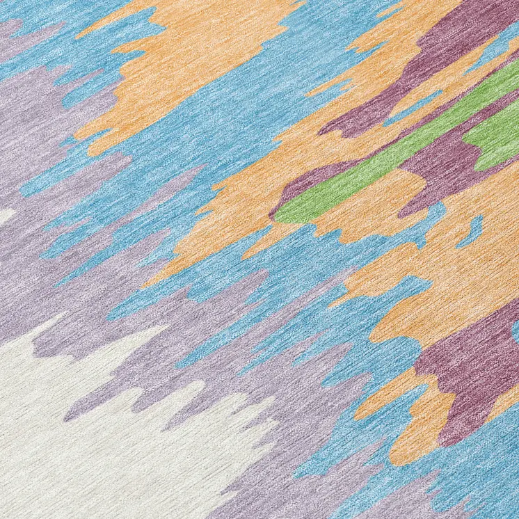 8' X 10' Peach Purple And Green Abstract Washable Indoor Outdoor Area Rug