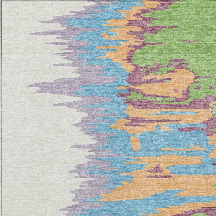 9' X 12' Peach Purple And Green Abstract Washable Indoor Outdoor Area Rug