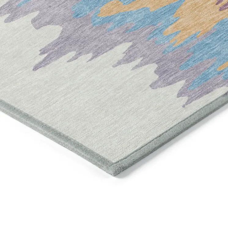 10' X 14' Peach Purple And Green Abstract Washable Indoor Outdoor Area Rug