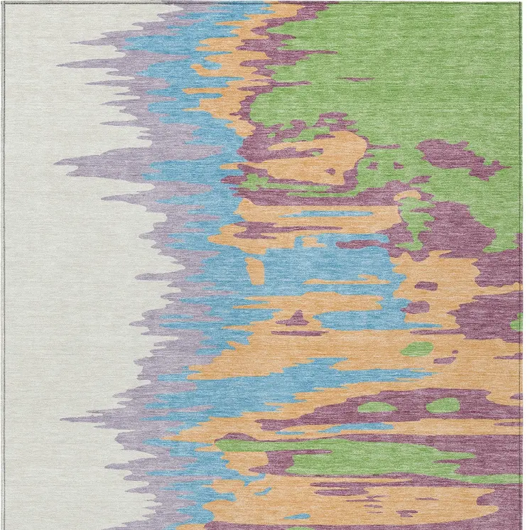 10' X 14' Peach Purple And Green Abstract Washable Indoor Outdoor Area Rug