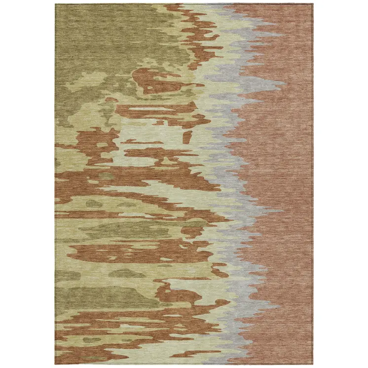 3' X 5' Rust Gray And Green Abstract Washable Indoor Outdoor Area Rug