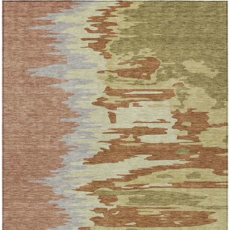 3' X 5' Rust Gray And Green Abstract Washable Indoor Outdoor Area Rug