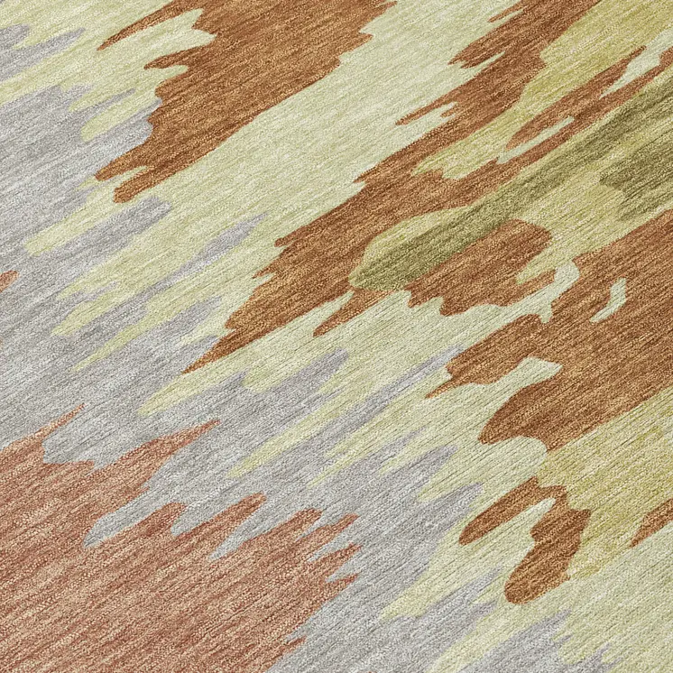 3' X 5' Rust Gray And Green Abstract Washable Indoor Outdoor Area Rug