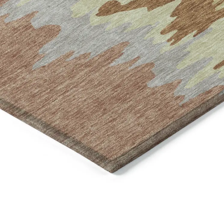 8' Rust Gray And Green Round Abstract Washable Indoor Outdoor Area Rug