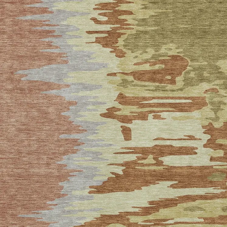 8' X 10' Rust Gray And Green Abstract Washable Indoor Outdoor Area Rug