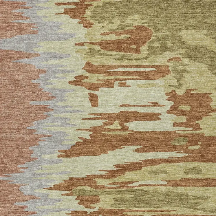 9' X 12' Rust Gray And Green Abstract Washable Indoor Outdoor Area Rug