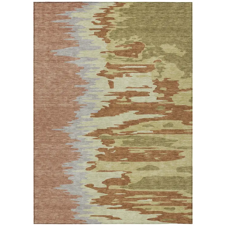 10' X 14' Rust Gray And Green Abstract Washable Indoor Outdoor Area Rug