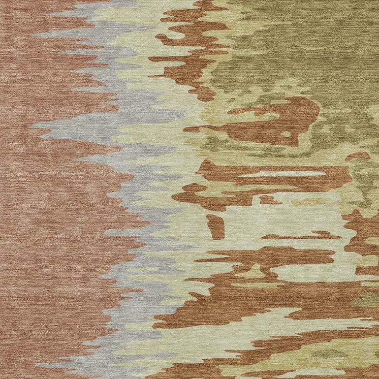 10' X 14' Rust Gray And Green Abstract Washable Indoor Outdoor Area Rug