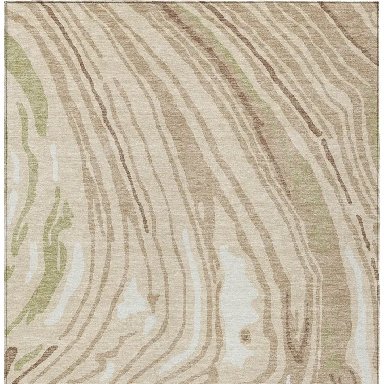 3' X 5' Beige Green And Brown Abstract Washable Indoor Outdoor Area Rug
