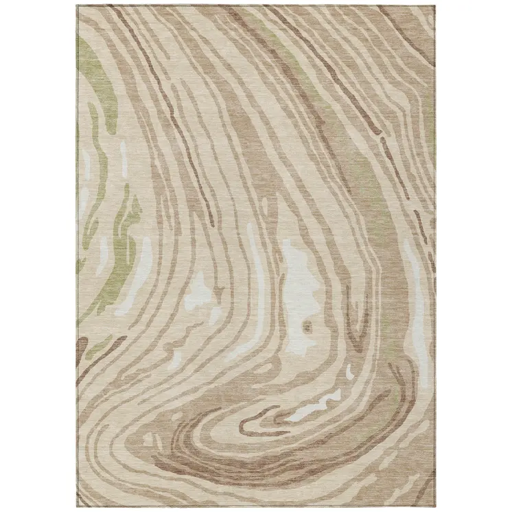3' X 5' Beige Green And Brown Abstract Washable Indoor Outdoor Area Rug