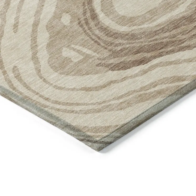 3' X 5' Beige Green And Brown Abstract Washable Indoor Outdoor Area Rug