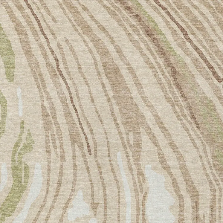 5' X 8' Beige Green And Brown Abstract Washable Indoor Outdoor Area Rug