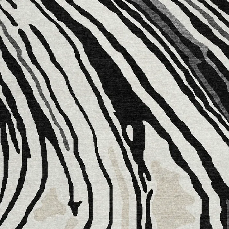 8' Black Gray And Ivory Round Abstract Washable Indoor Outdoor Area Rug