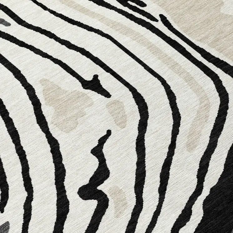 8' Black Gray And Ivory Round Abstract Washable Indoor Outdoor Area Rug