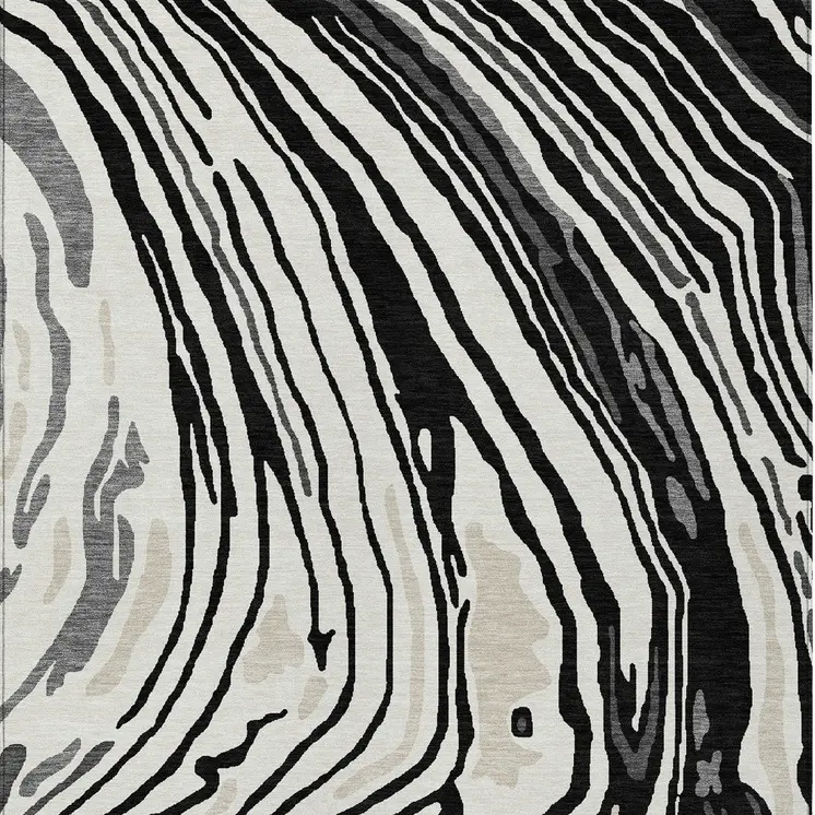 8' X 10' Black Gray And Ivory Abstract Washable Indoor Outdoor Area Rug