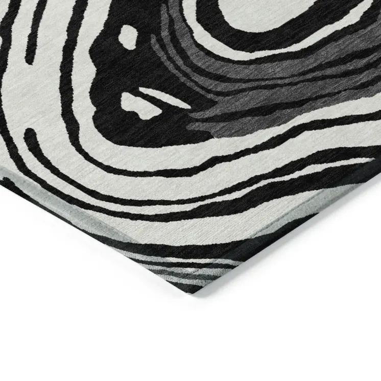 8' X 10' Black Gray And Ivory Abstract Washable Indoor Outdoor Area Rug