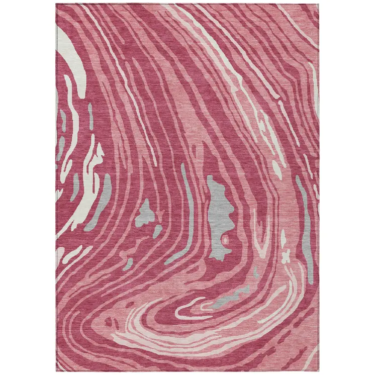 3' X 5' Blush Ivory And Gray Abstract Washable Indoor Outdoor Area Rug