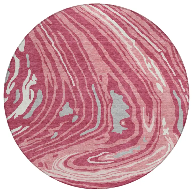 8' Blush Ivory And Gray Round Abstract Washable Indoor Outdoor Area Rug