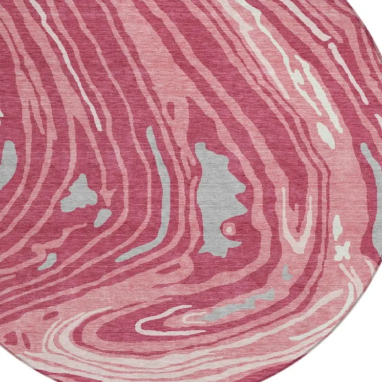 8' Blush Ivory And Gray Round Abstract Washable Indoor Outdoor Area Rug