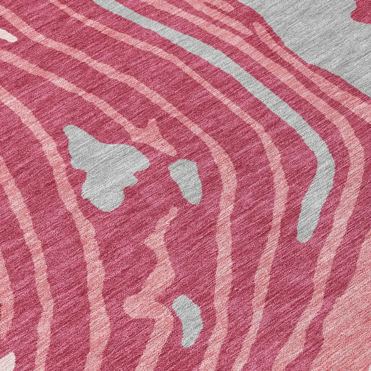8' Blush Ivory And Gray Round Abstract Washable Indoor Outdoor Area Rug