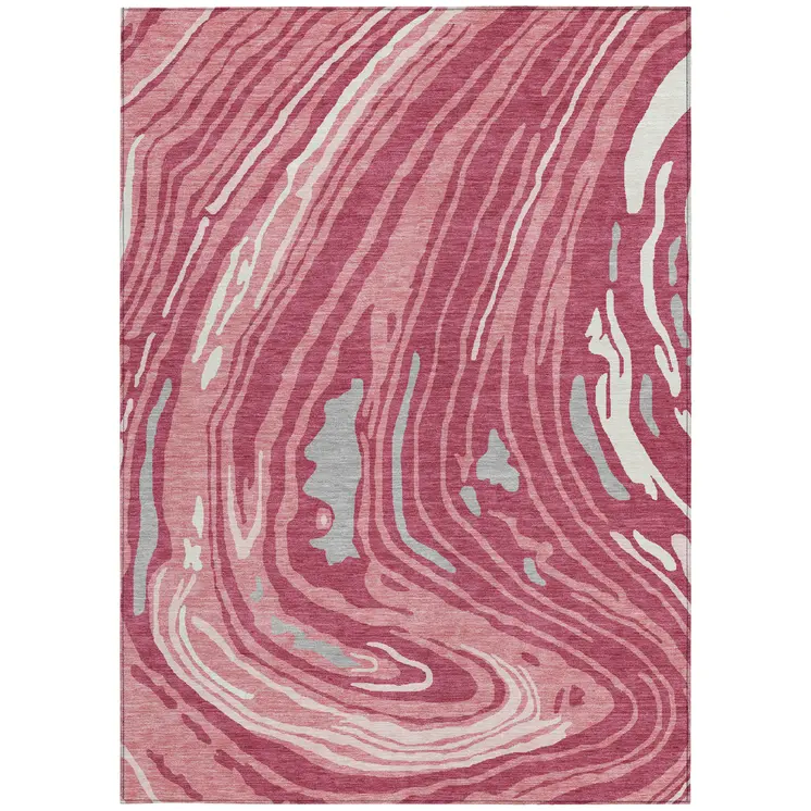 8' X 10' Blush Ivory And Gray Abstract Washable Indoor Outdoor Area Rug