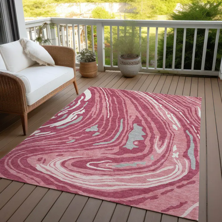 8' X 10' Blush Ivory And Gray Abstract Washable Indoor Outdoor Area Rug