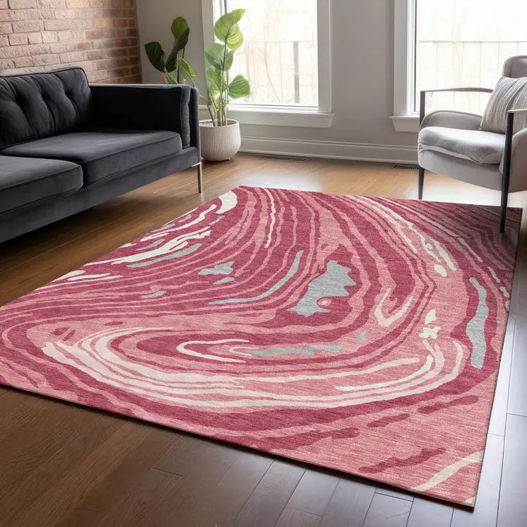8' X 10' Blush Ivory And Gray Abstract Washable Indoor Outdoor Area Rug