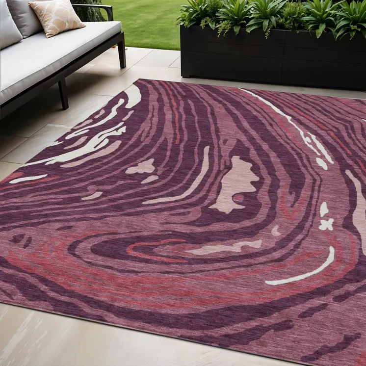 5' X 8' Burgundy Brick Red And Ivory Abstract Washable Indoor Outdoor Area Rug