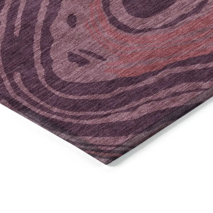 8' Burgundy Brick Red And Ivory Round Abstract Washable Indoor Outdoor Area Rug