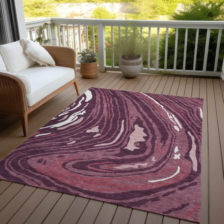 8' X 10' Burgundy Brick Red And Ivory Abstract Washable Indoor Outdoor Area Rug