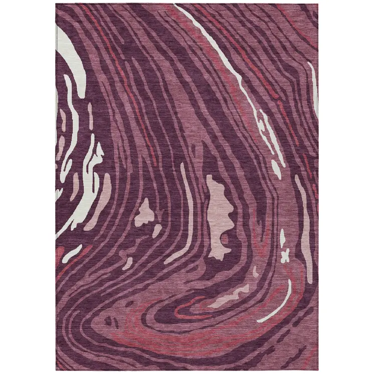 8' X 10' Burgundy Brick Red And Ivory Abstract Washable Indoor Outdoor Area Rug