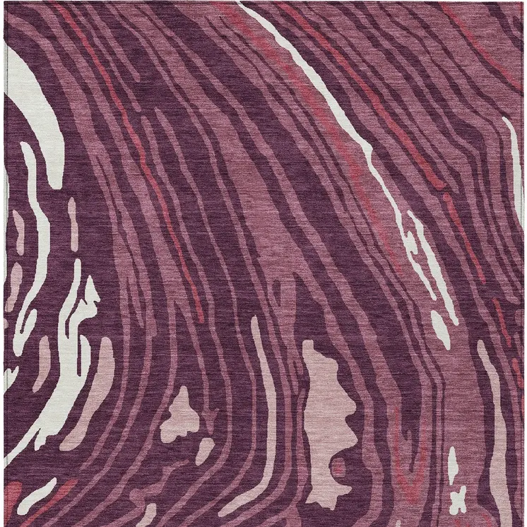 8' X 10' Burgundy Brick Red And Ivory Abstract Washable Indoor Outdoor Area Rug