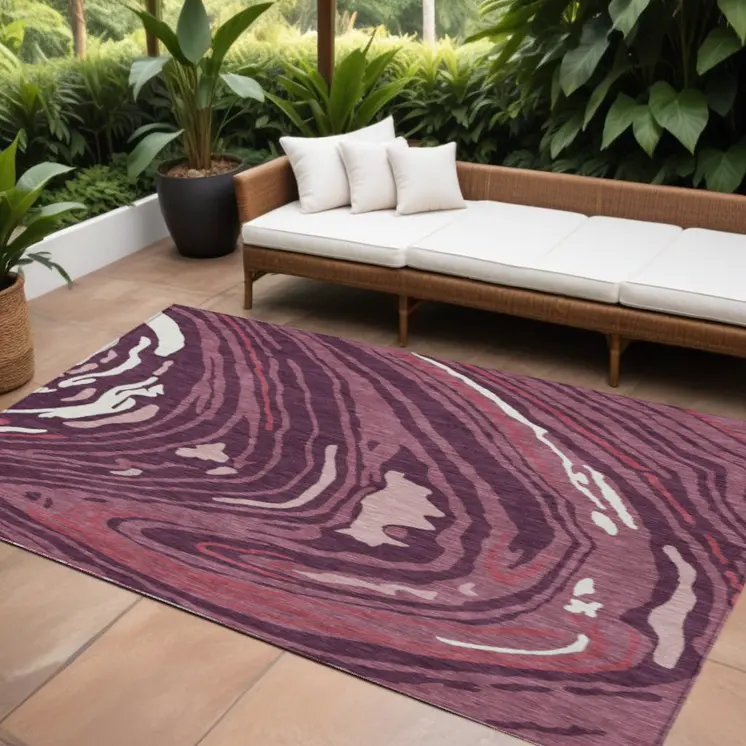 10' X 14' Burgundy Brick Red And Ivory Abstract Washable Indoor Outdoor Area Rug