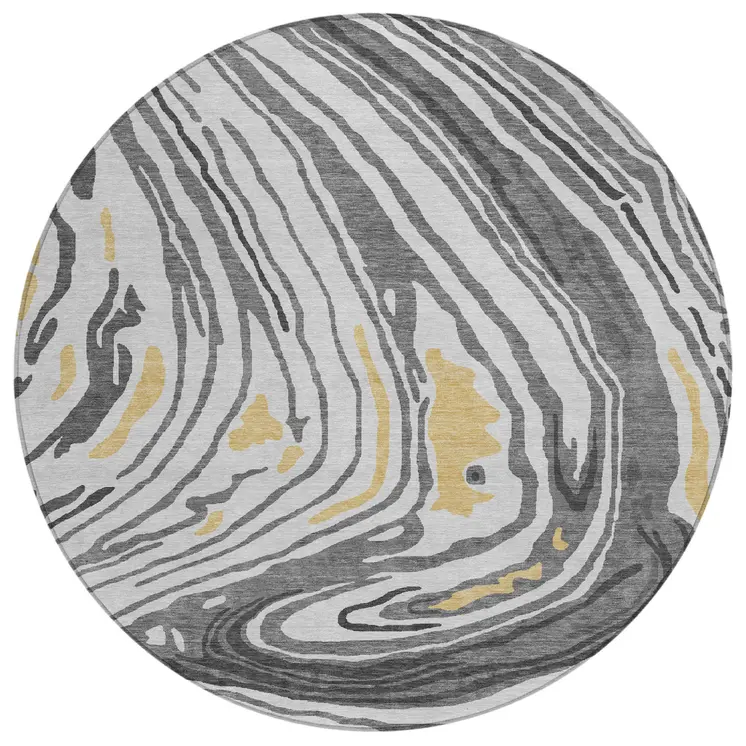 8' Gray Charcoal And Tan Round Abstract Washable Indoor Outdoor Area Rug
