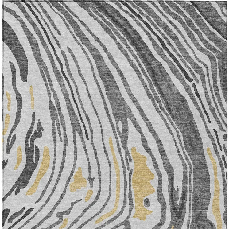 9' X 12' Gray Charcoal And Tan Abstract Washable Indoor Outdoor Area Rug