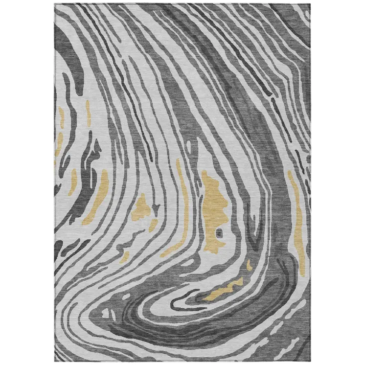 9' X 12' Gray Charcoal And Tan Abstract Washable Indoor Outdoor Area Rug