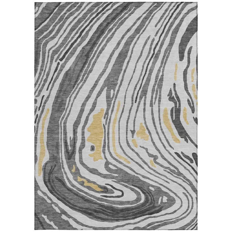 10' X 14' Gray Charcoal And Tan Abstract Washable Indoor Outdoor Area Rug