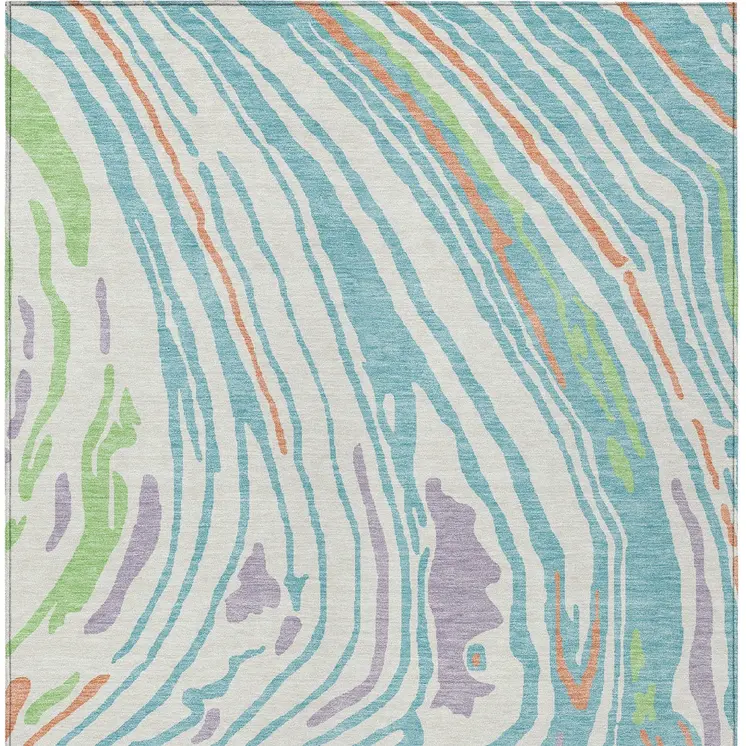 3' X 5' Linen Green And Sky Blue Abstract Washable Indoor Outdoor Area Rug