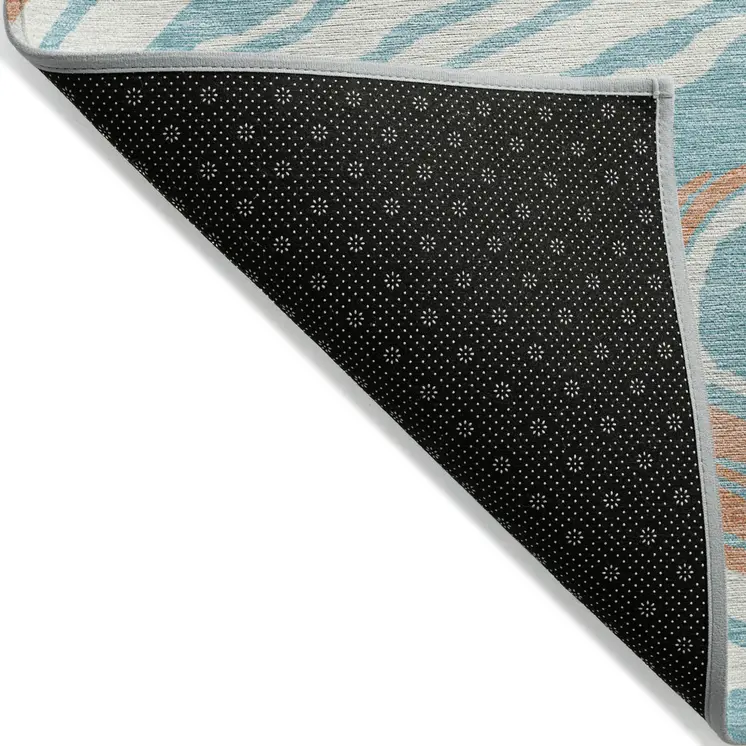 3' X 5' Linen Green And Sky Blue Abstract Washable Indoor Outdoor Area Rug