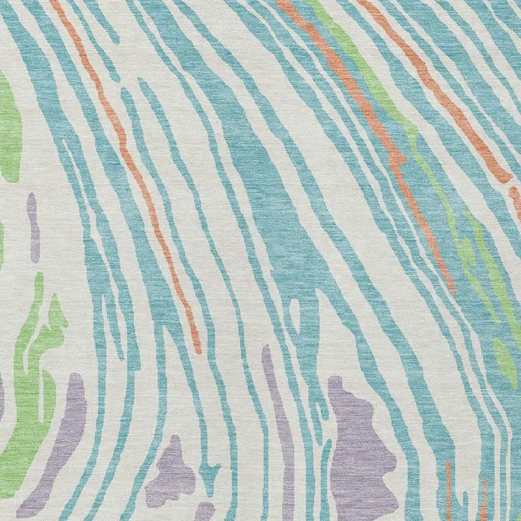 3' X 5' Linen Green And Sky Blue Abstract Washable Indoor Outdoor Area Rug