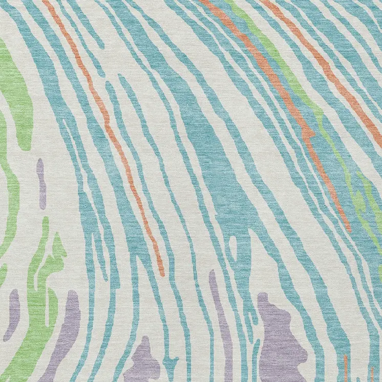 8' X 10' Linen Green And Sky Blue Abstract Washable Indoor Outdoor Area Rug