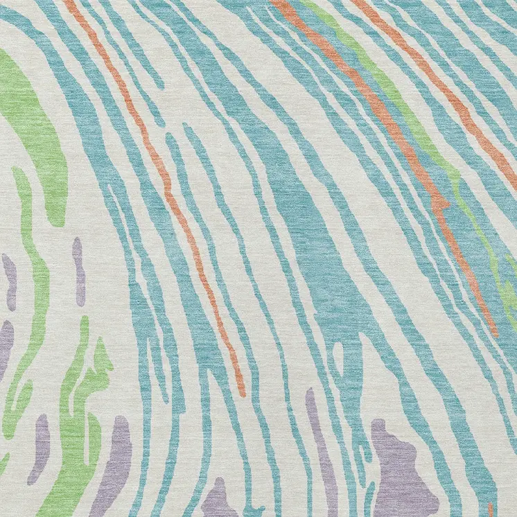 10' X 14' Linen Green And Sky Blue Abstract Washable Indoor Outdoor Area Rug