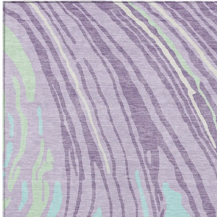 3' X 5' Lavender Sky Blue And Ivory Abstract Washable Indoor Outdoor Area Rug