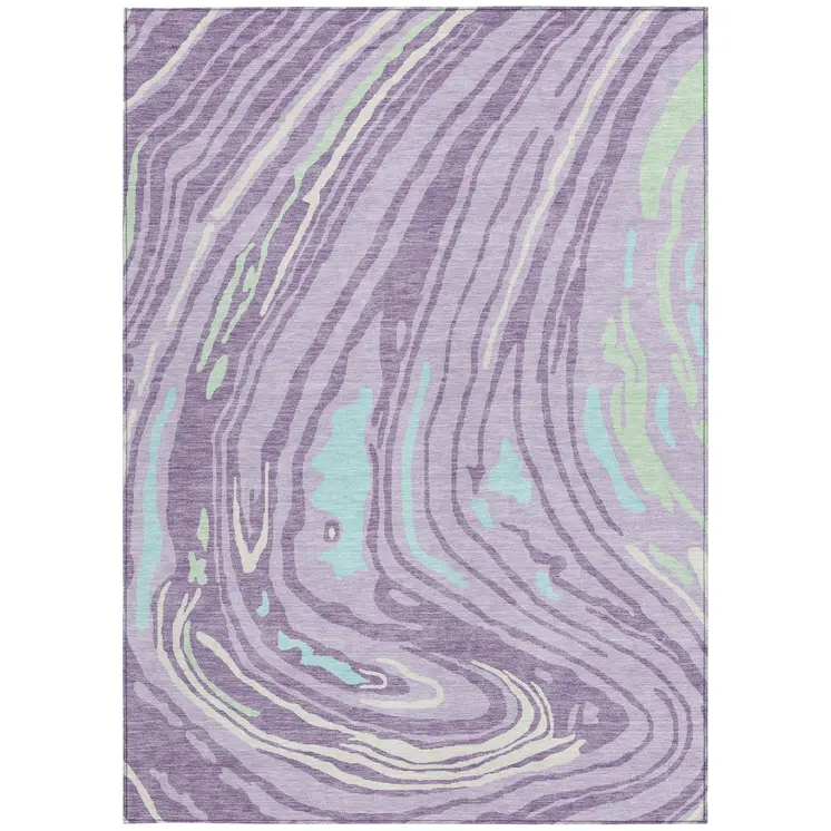5' X 8' Lavender Sky Blue And Ivory Abstract Washable Indoor Outdoor Area Rug