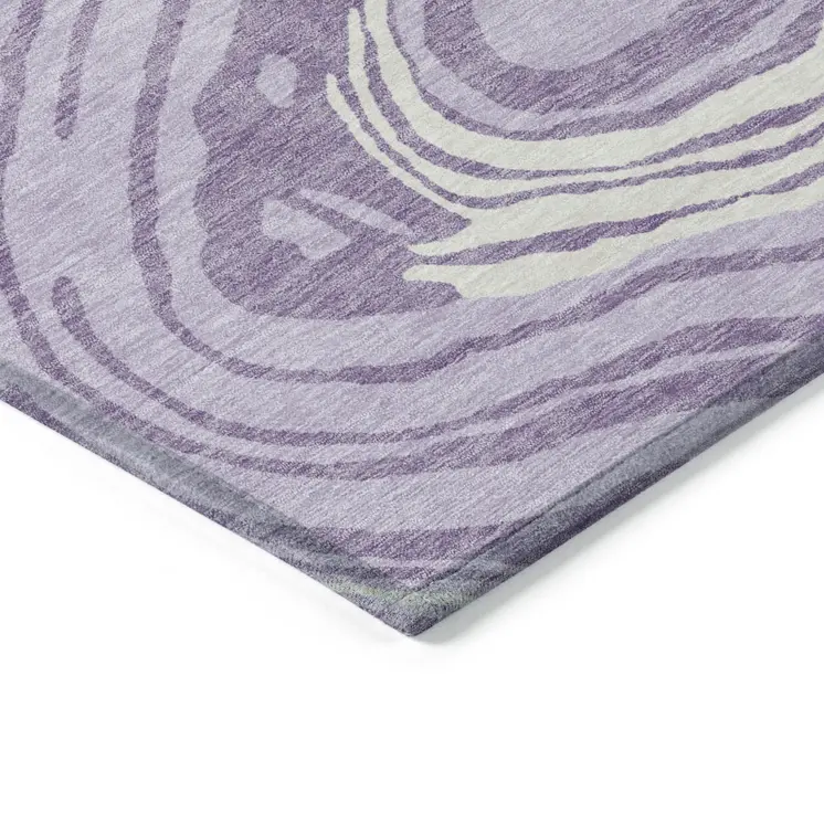 8' Lavender Sky Blue And Ivory Round Abstract Washable Indoor Outdoor Area Rug