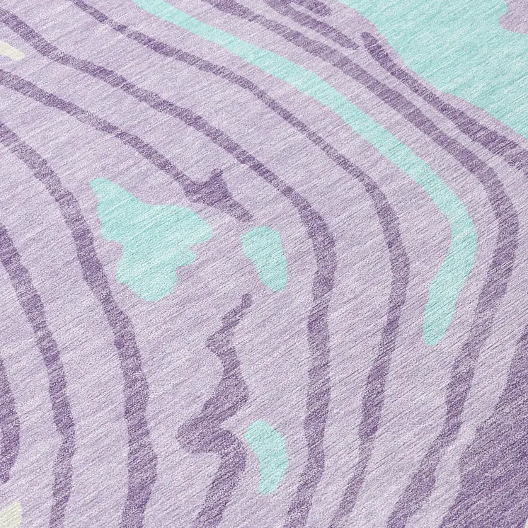 8' Lavender Sky Blue And Ivory Round Abstract Washable Indoor Outdoor Area Rug