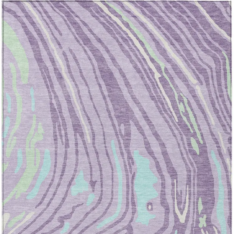 8' X 10' Lavender Sky Blue And Ivory Abstract Washable Indoor Outdoor Area Rug